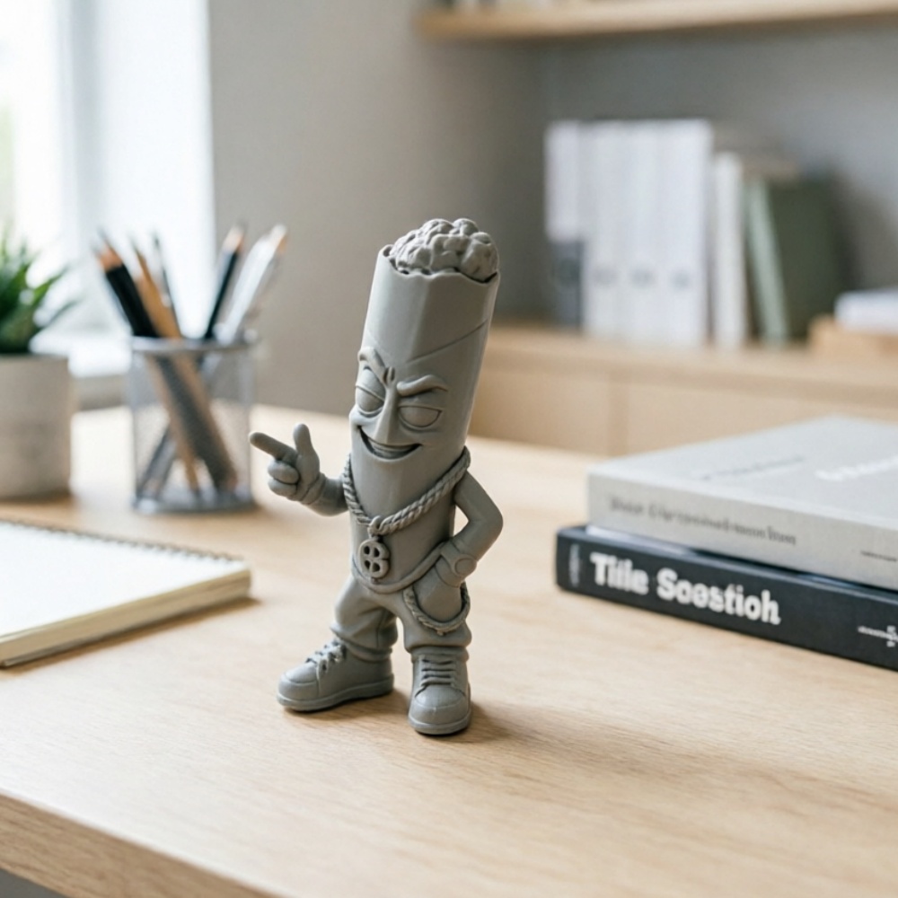Pop Display Shelf - Trendige graue Kunststoff-Figur, kleines 3D-Modell, stilvolle