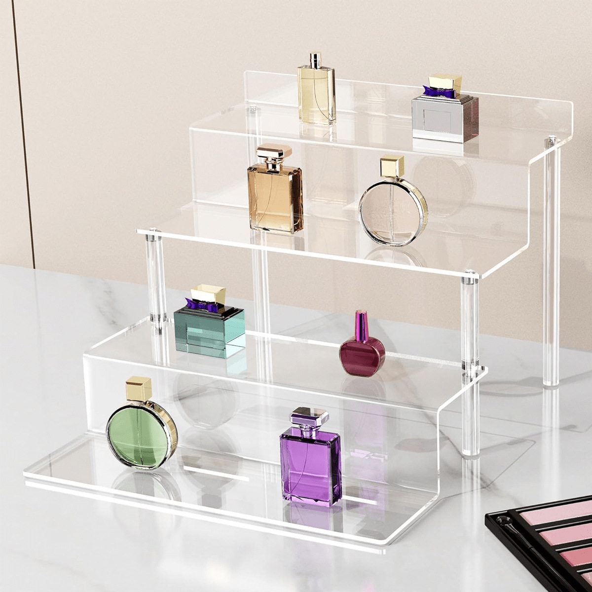 Pop Display Shelf - Acryl-Riser-Ausstellungsständer, 4-stufiges, transparentes Parfüm-Organizer-Regal, abgestufter Desktop-Ausstellungsständer