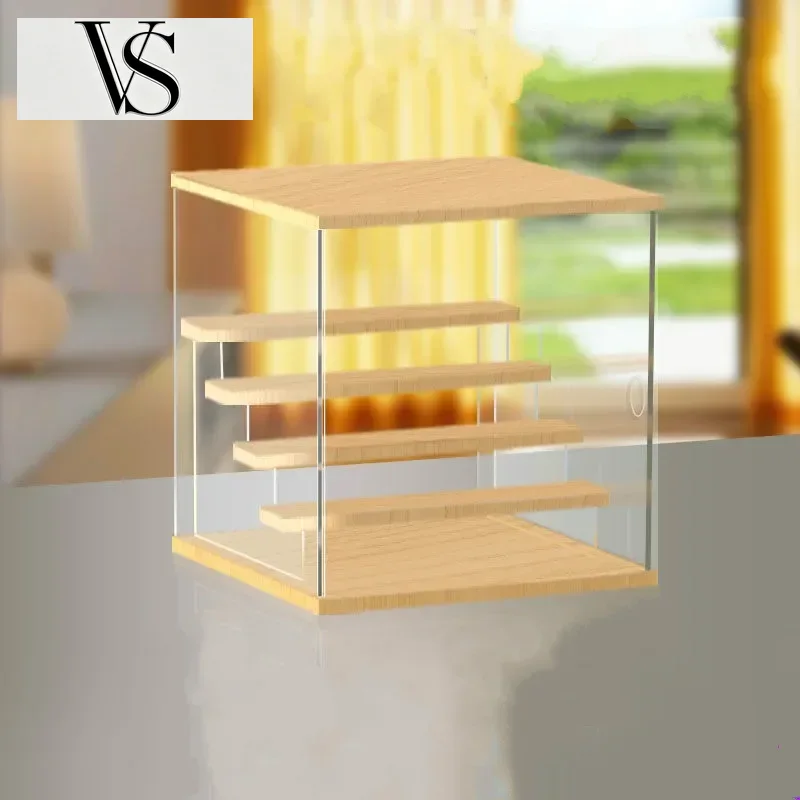 Display Case Acrylic - Acryl-Organizer für Cartoon-Figuren, Holz-Vitrine mit Beleuchtung